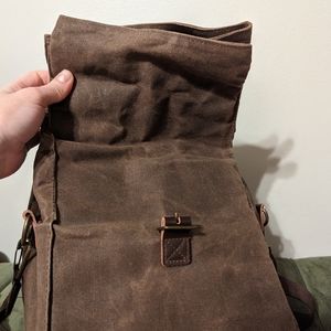 ASEBBO Insulated Lunch Bag 10L Waxed Canvas and Leather Cool Crossbody Bag